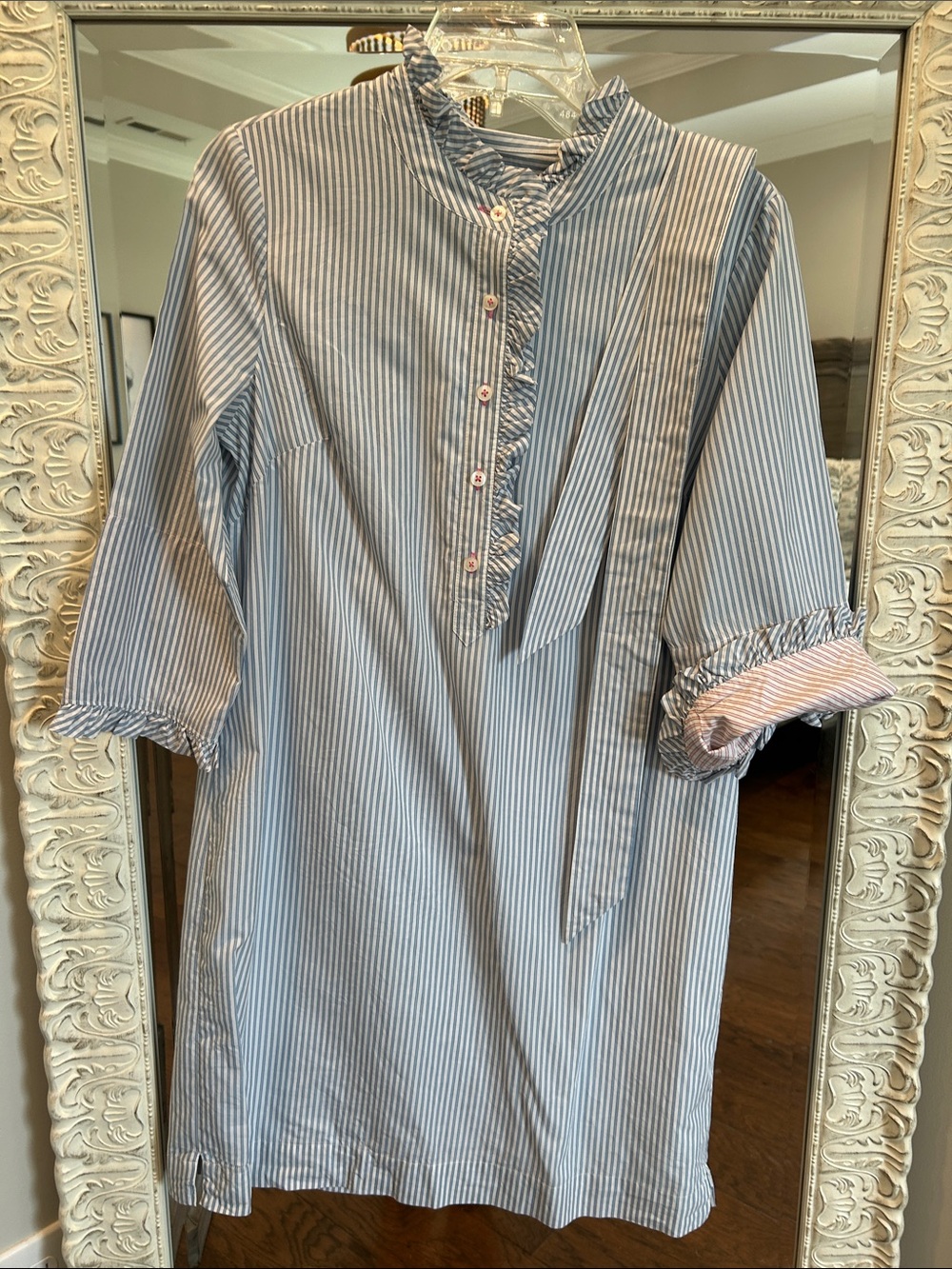 Lilly Pulitzer Blue and White Striped Button-Down Popover Dress